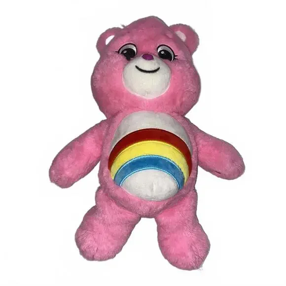 Pink Rainbow Belly Plush Toy 14 Inch Soft Cute Vintage Style Stuffed Bear Gift - Picture 1 of 2